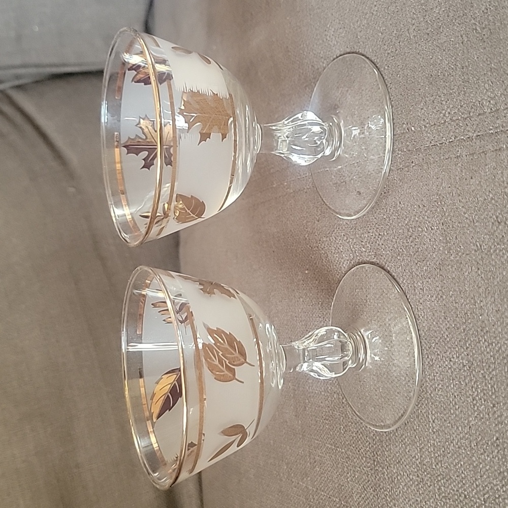 Vintage Libbey Glass Co Golden Foliage Design Champagne Glasses with gold